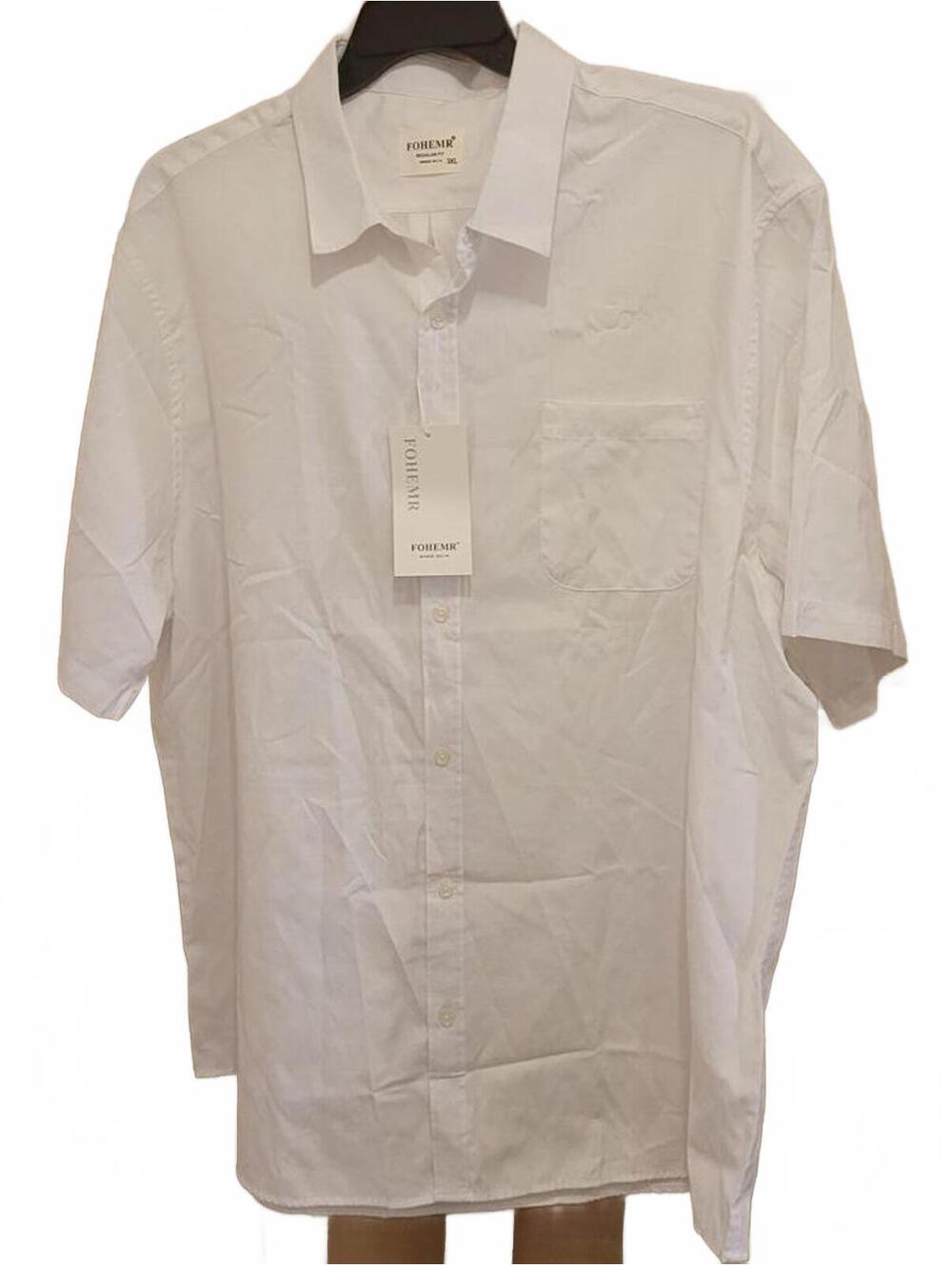 FOHEMR Men's White Regular Fit Cotton Polyester Dress Work Shirt 3XL